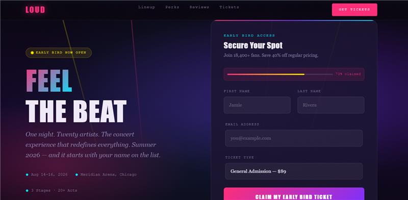 Concert – Early Bird Signup (Entertainment & Media)