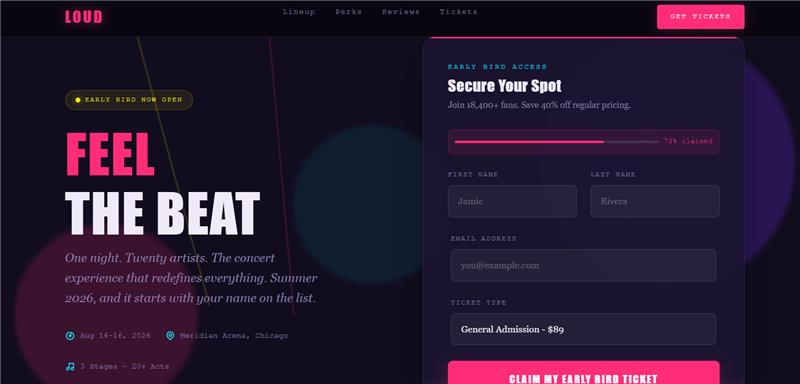 Concert – Early Bird Signup (Entertainment & Media)